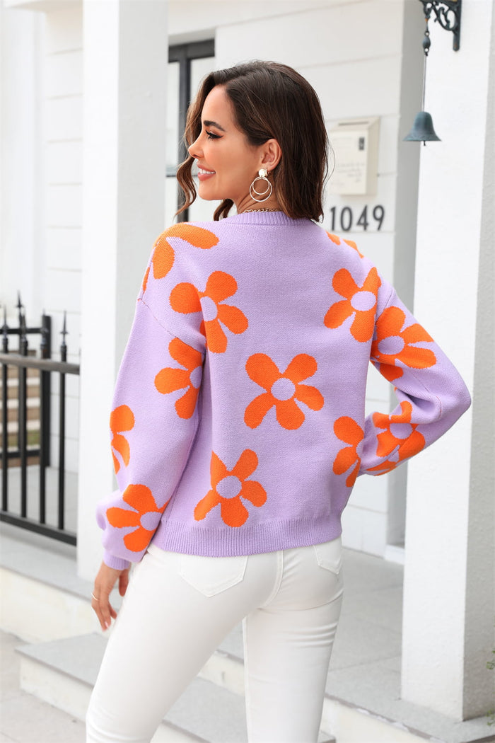 Floral Print Drop Shoulder Pullover Sweater