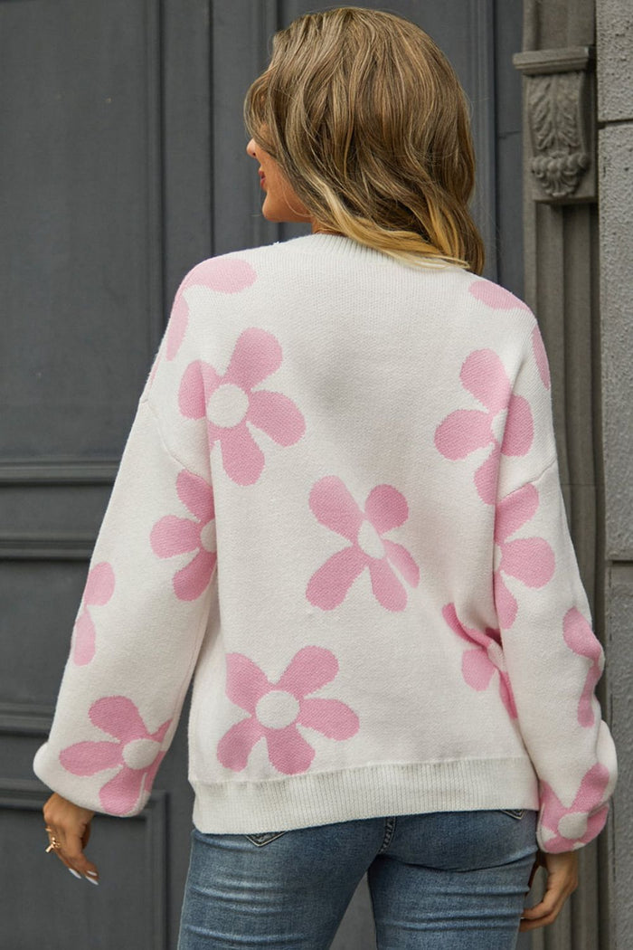 Floral Print Drop Shoulder Pullover Sweater