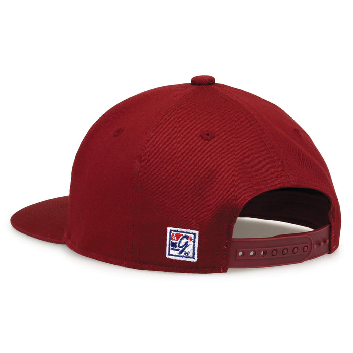 Florida State Retro Bar snapback hat in cardinal red, rear view showing the adjustable snap closure