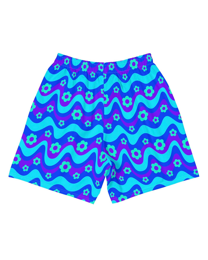 Flower Power Blue Recycled Athletic Shorts, Athletic Shorts, - One Stop Rave