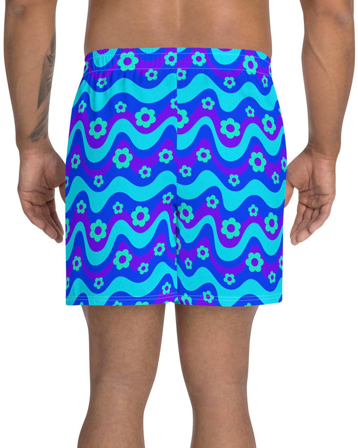 Flower Power Blue Recycled Athletic Shorts, Athletic Shorts, - One Stop Rave