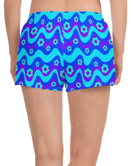 Flower Power Blue Recycled Shorts, Athletic Shorts, - One Stop Rave