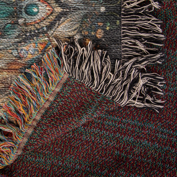 Fox and Vibrant Feathers Woven Blanket