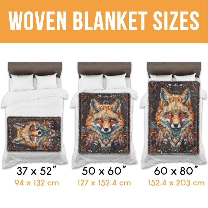 Fox and Vibrant Feathers Woven Blanket