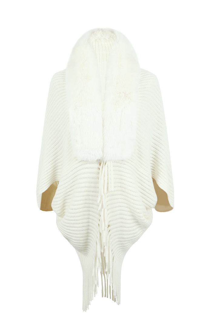 Fringe Detail Ribbed Poncho
