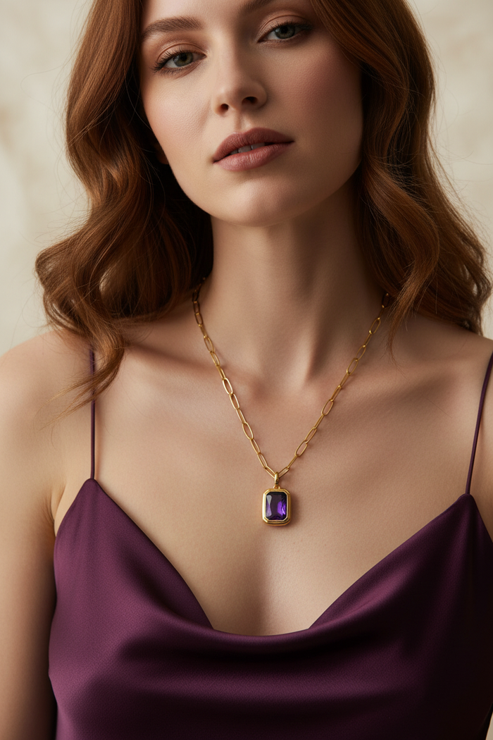 Purple Gemstone Necklace Lifestyle