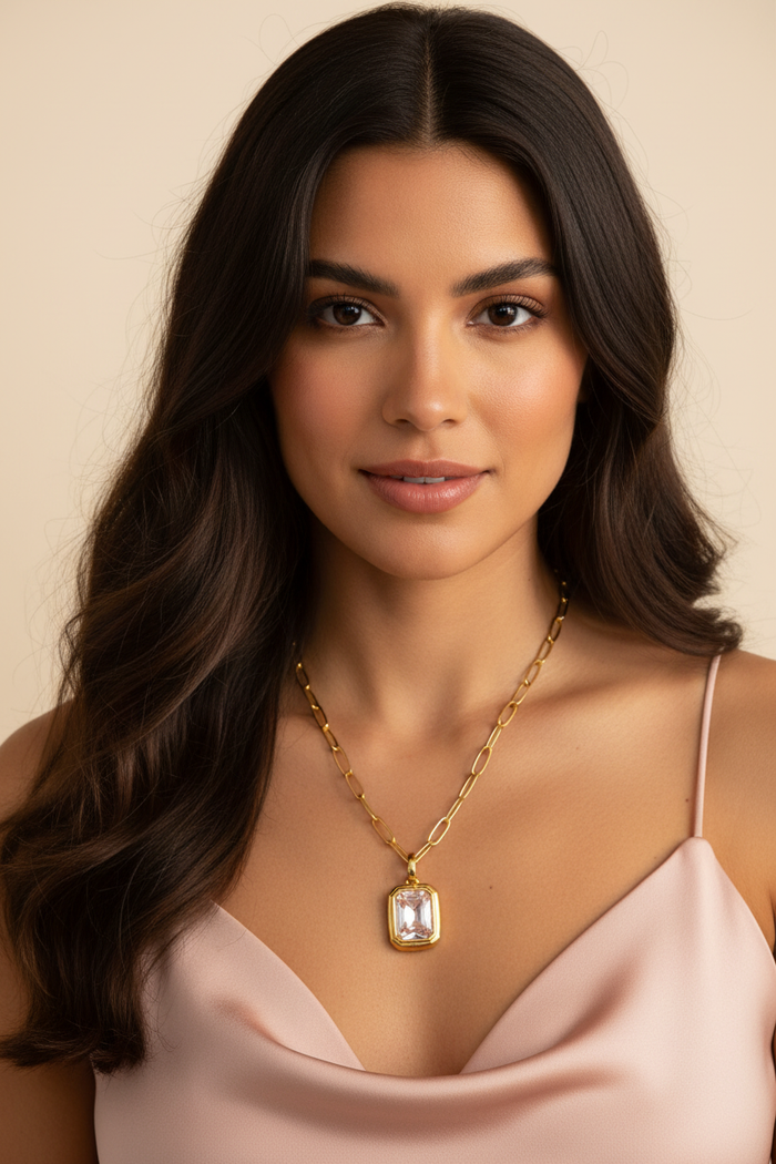 Pink Gemstone Necklace Lifestyle
