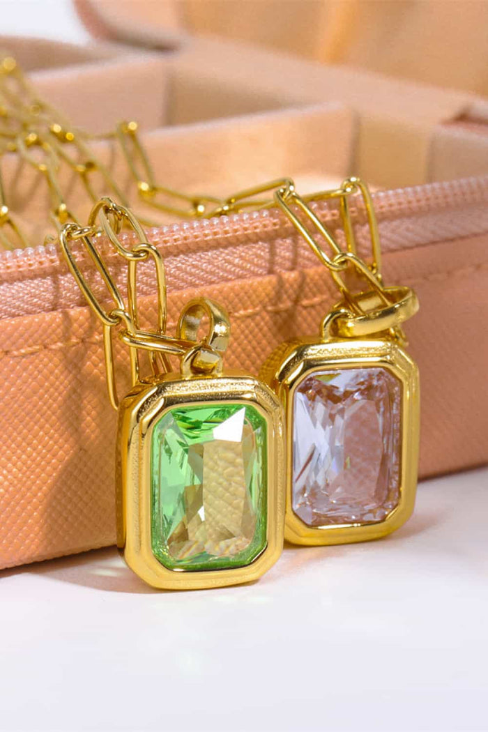 Gemstone Rectangular Pendant Paperclip Chain Necklace
