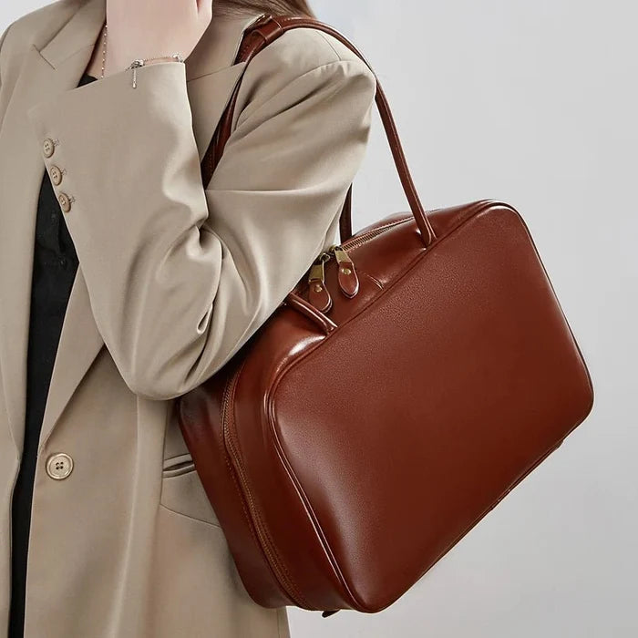 Genuine Cowhide Leather Tote Satchel | Large Capacity Work Bag - The PM Edit