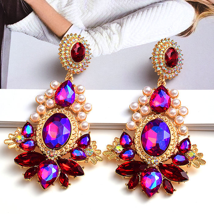 Geometric Glass Crystal Statement Earrings — Colorful Drop