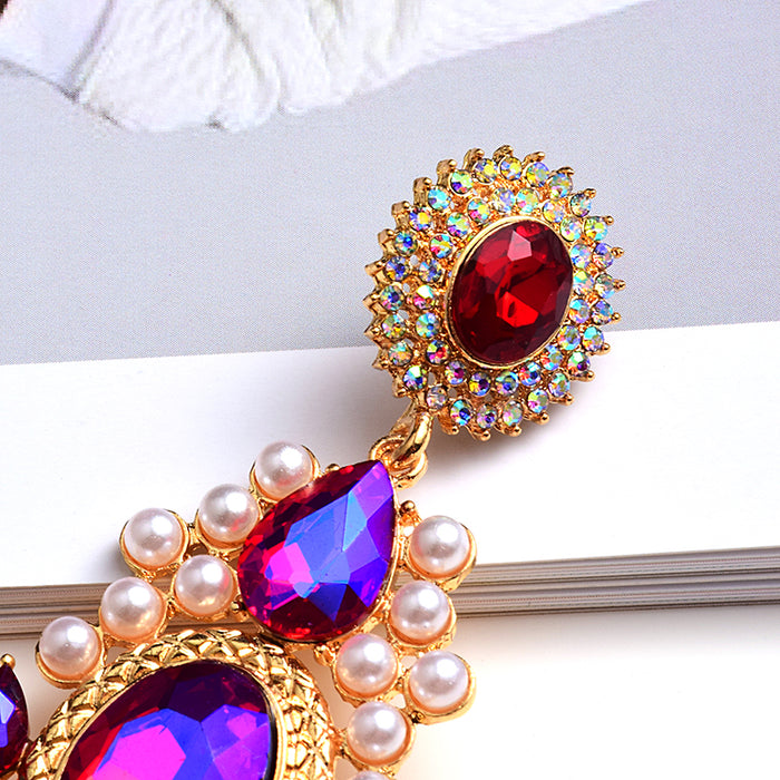 Geometric Glass Crystal Statement Earrings — Colorful Drop