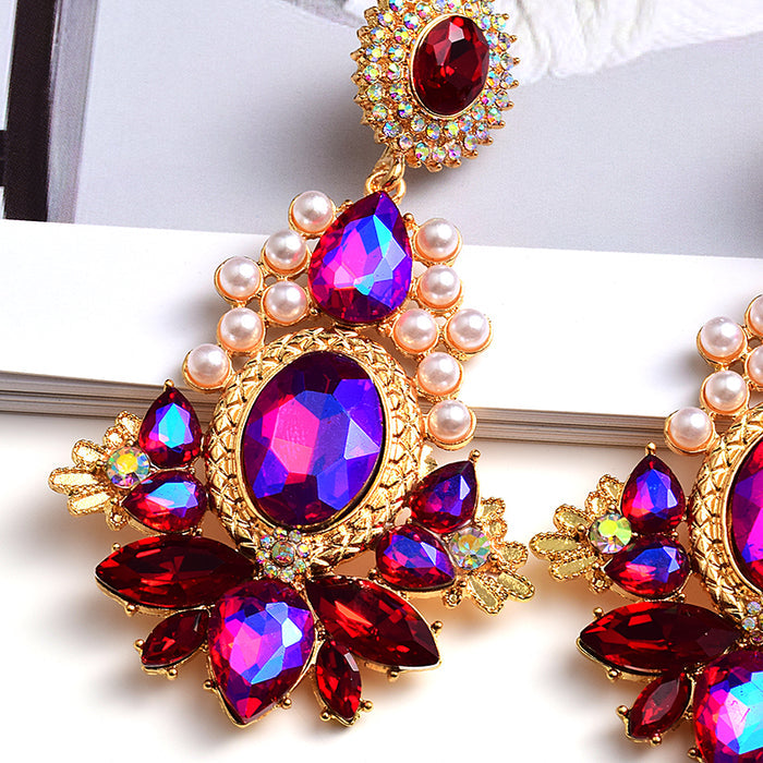 Geometric Glass Crystal Statement Earrings — Colorful Drop
