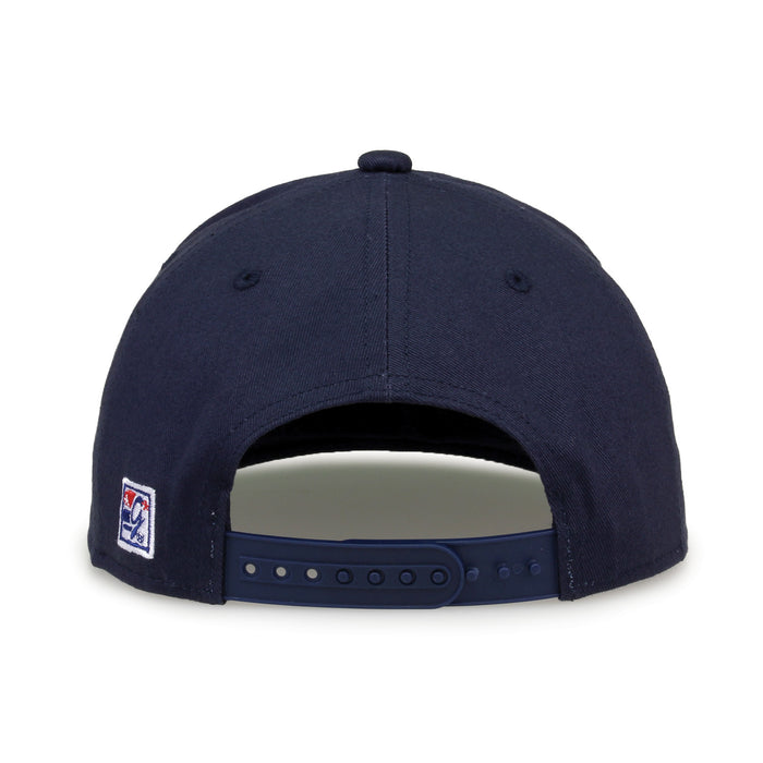 Georgetown Retro Bar snapback hat in navy, straight rear view showing the adjustable snap closure
