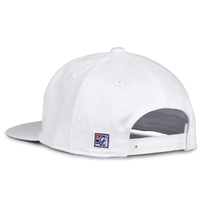 Georgetown Retro Circle snapback hat in white, rear view showing the adjustable snap closure