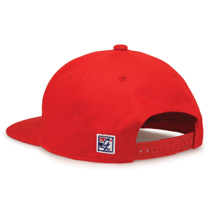 Georgia Retro Bar snapback hat in red, rear view showing the adjustable snap closure