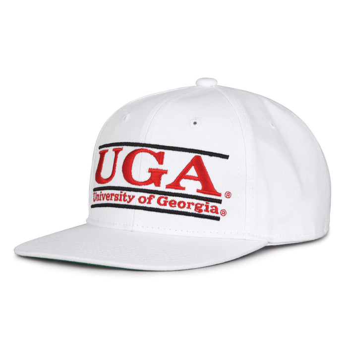 Georgia Retro Bar snapback hat in white, angled view