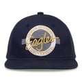 Georgia Southern Retro Circle snapback hat in navy, front view