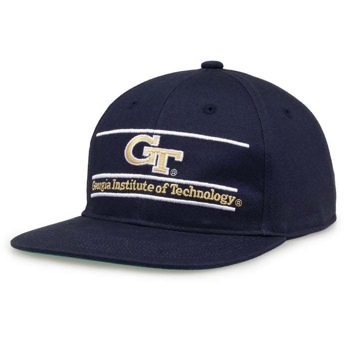 Georgia Tech Retro Bar snapback hat in navy, angled view