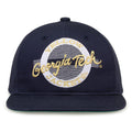 Georgia Tech Retro Circle snapback hat in navy, front view