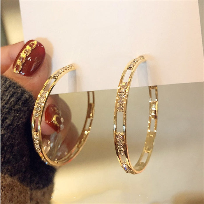 Gold Double-Track Crystal Hoop Earrings | Large Rhinestone Statement Hoops