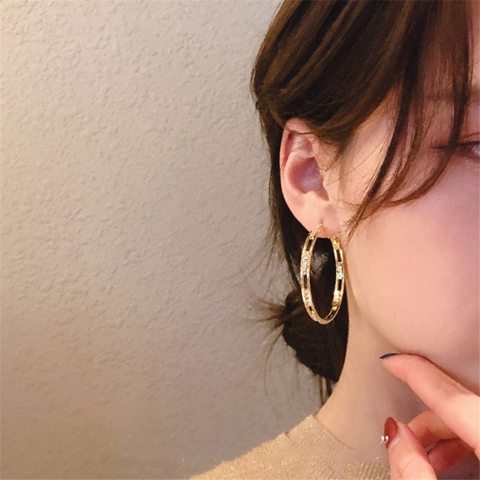 Gold Double-Track Crystal Hoop Earrings | Large Rhinestone Statement Hoops