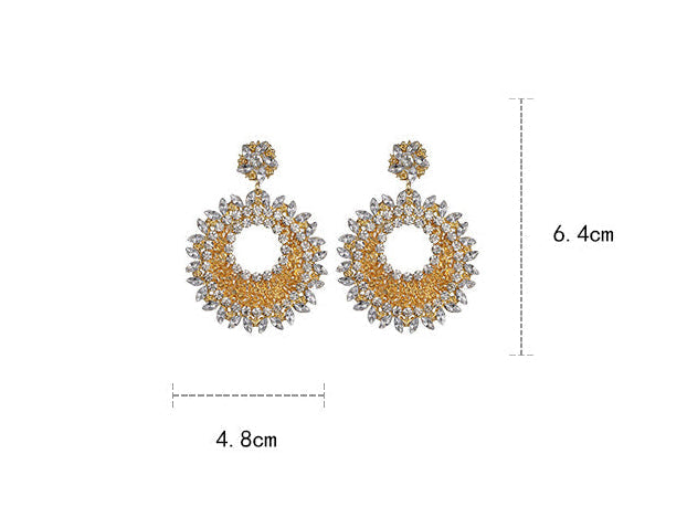 Gold Sunflower Halo Crystal Drop Earrings | Marquise Rhinestone Statement Earrings