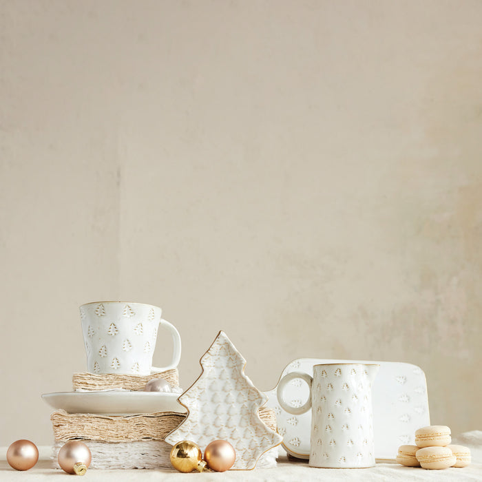 Gold Trimmed Stoneware Tree Shaped Plate