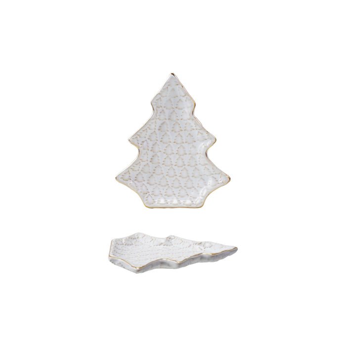 Gold Trimmed Stoneware Tree Shaped Plate
