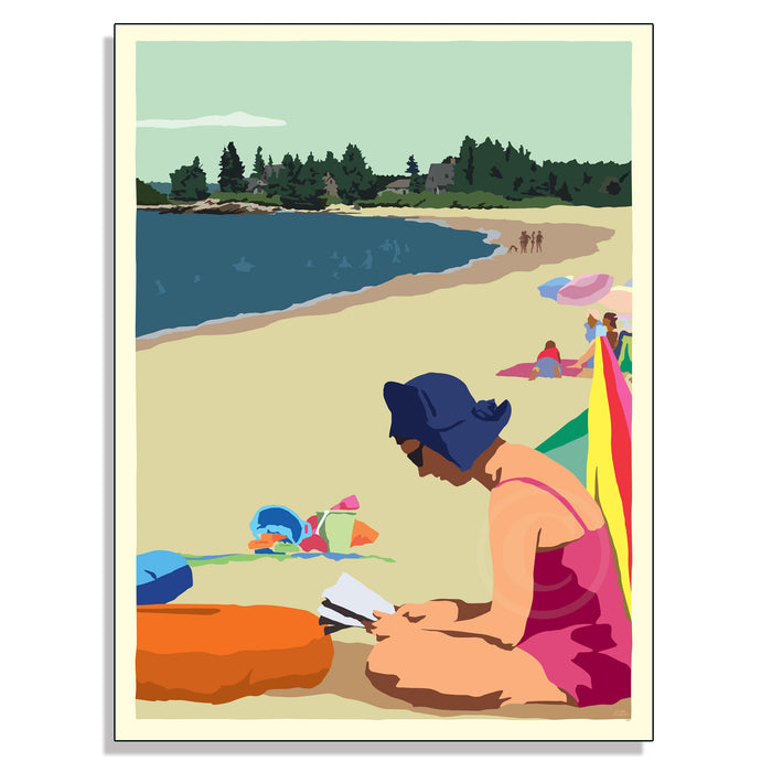 Good Book On A Beach Day Art Print 18" x 24" Horizontal Framed Wall Poster By Alan Claude - Maine