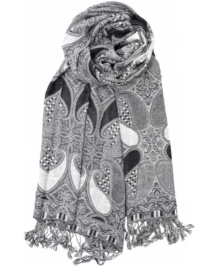 Grey & Black Paisley Rave Pashmina, Pashmina, - One Stop Rave