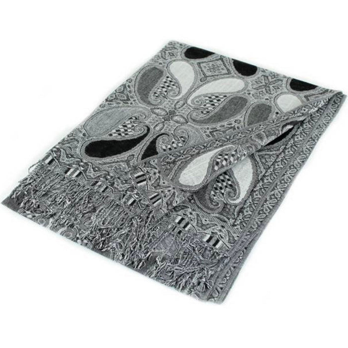 Grey & Black Paisley Rave Pashmina, Pashmina, - One Stop Rave