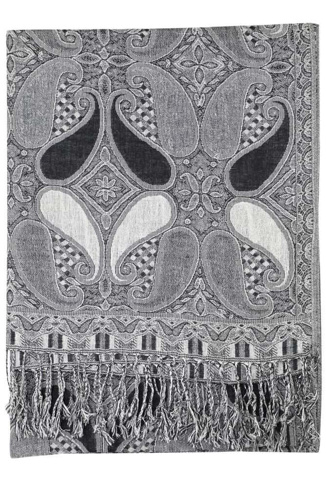 Grey & Black Paisley Rave Pashmina, Pashmina, - One Stop Rave