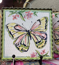 Green, Yellow, & Pink Butterfly Galvanized Framed Mini Print with Floral Accents