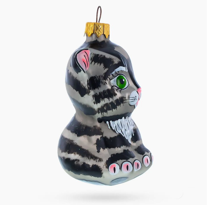 Grey Cat Glass Ornament