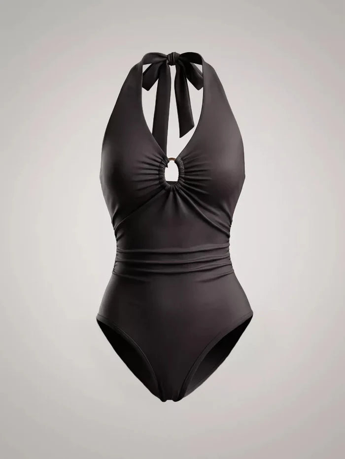 Halter Neck Ruched Bodysuit | Tied & Ruched Stretch Fit - The PM Edit