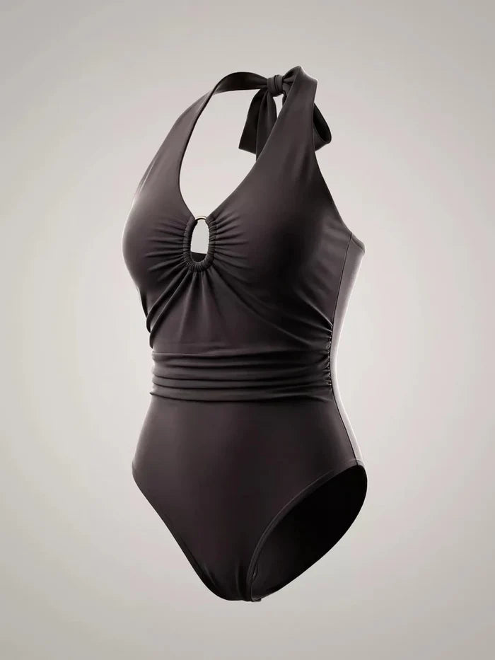 Halter Neck Ruched Bodysuit | Tied & Ruched Stretch Fit - The PM Edit