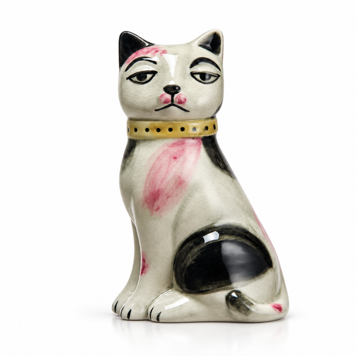 Hand-Painted Stoneware Vintage Reproduction Cat Vase