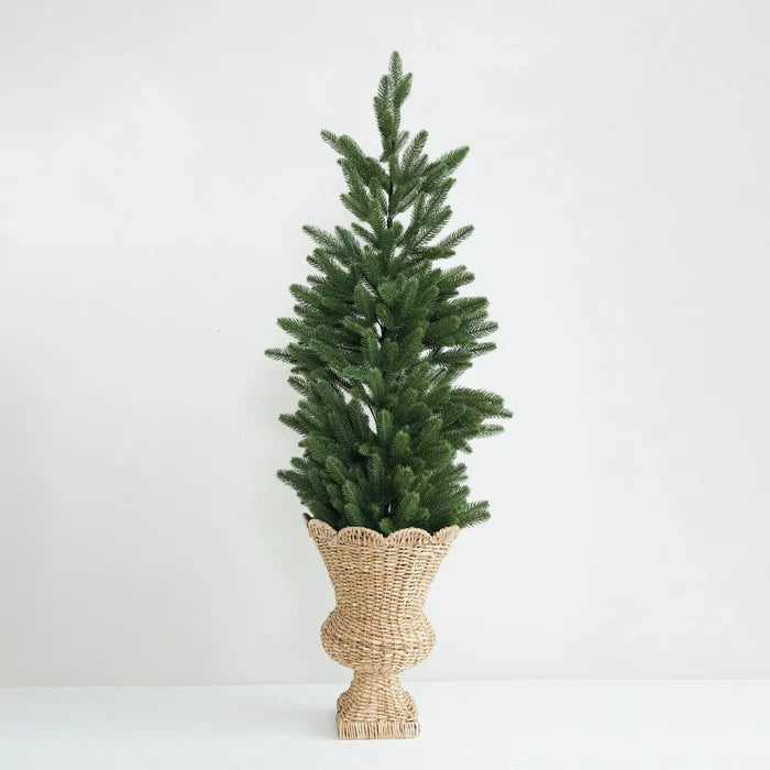 Hand-Woven Rattan Scalloped Urn