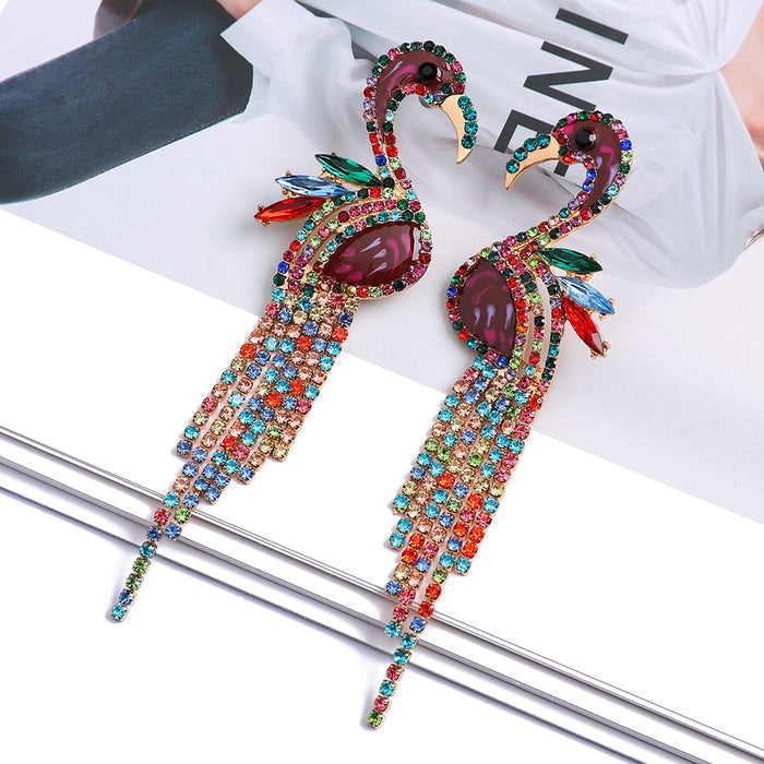 Handmade Crystal Flamingo Earrings — Bohemian Statement