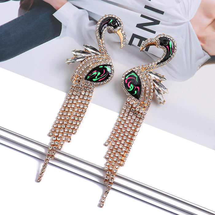 Handmade Crystal Flamingo Earrings — Bohemian Statement