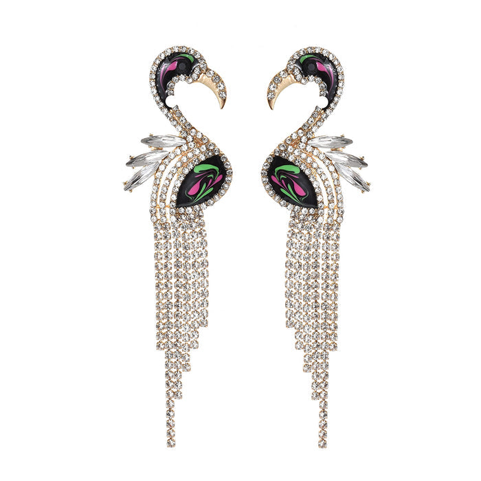 Handmade Crystal Flamingo Earrings — Bohemian Statement