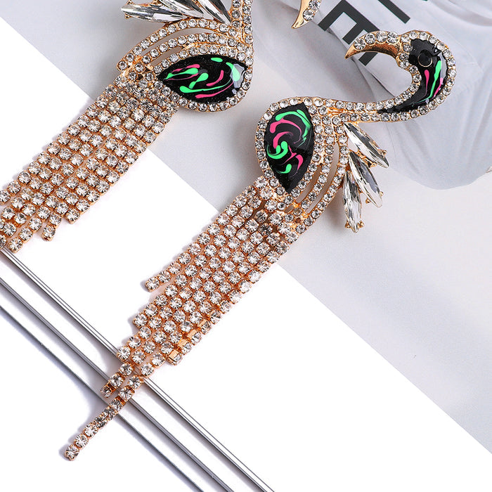 Handmade Crystal Flamingo Earrings — Bohemian Statement