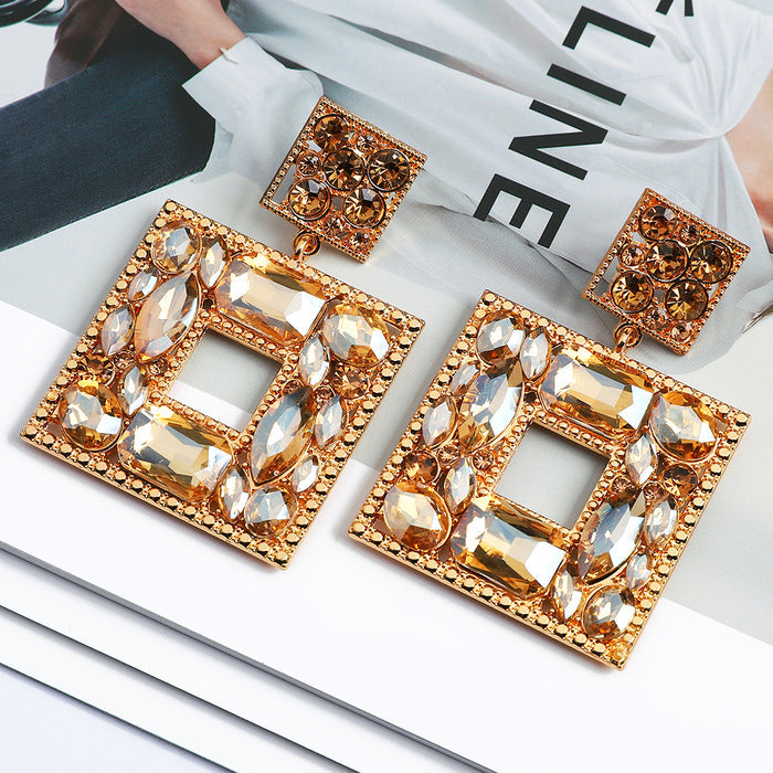 Handmade Square Crystal Drop Earrings — Waterproof & Hypoallergenic