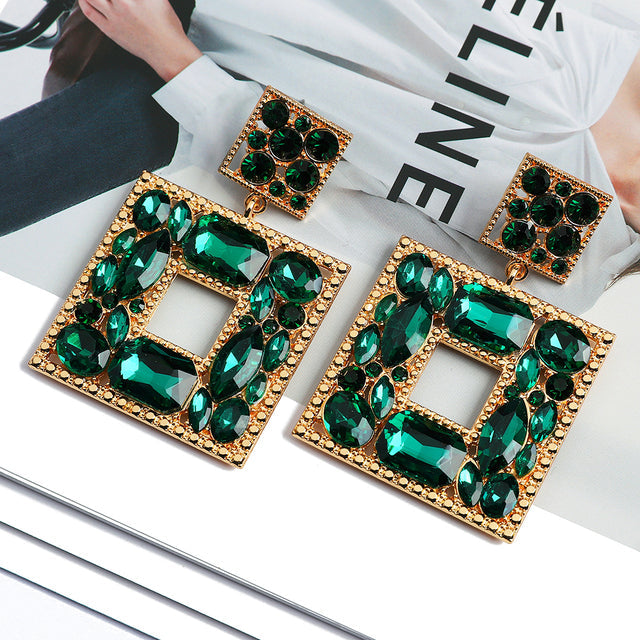 Handmade Square Crystal Drop Earrings — Waterproof & Hypoallergenic