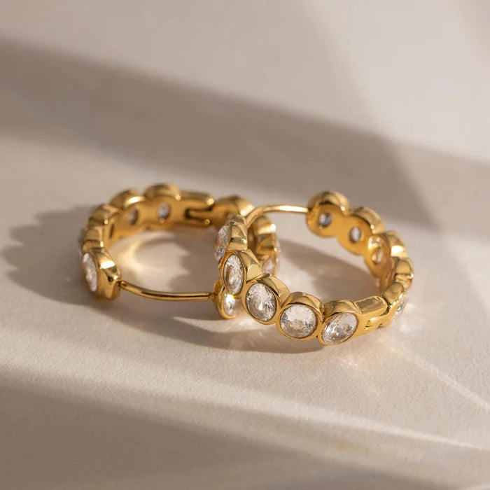 Crystal Bezel Hoop Earrings | 18K Gold Plated | Waterproof & Tarnish - Free - The PM Edit