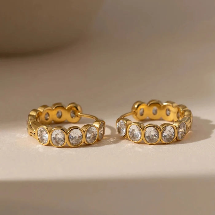 Crystal Bezel Hoop Earrings | 18K Gold Plated | Waterproof & Tarnish - Free - The PM Edit