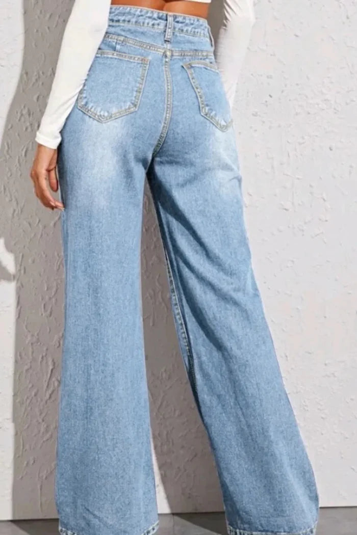 High-Waist Wide-Leg Jeans in Light Wash - The PM Edit
