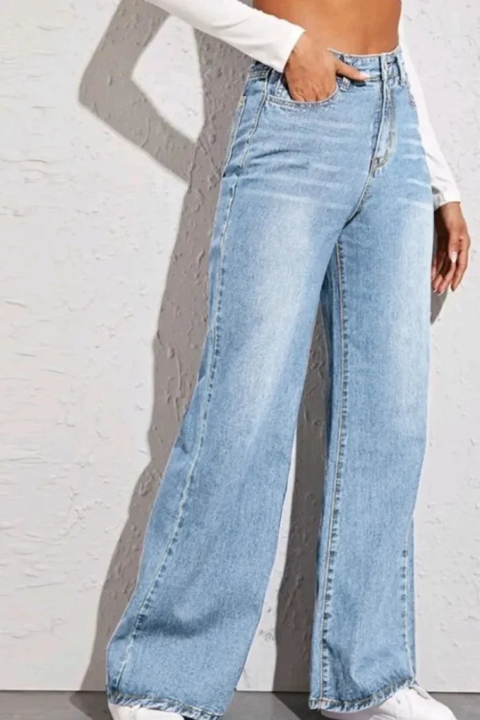 High-Waist Wide-Leg Jeans in Light Wash - The PM Edit