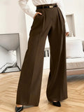 High-Waist Wide-Leg Pleated Trousers in Chocolate - The PM Edit
