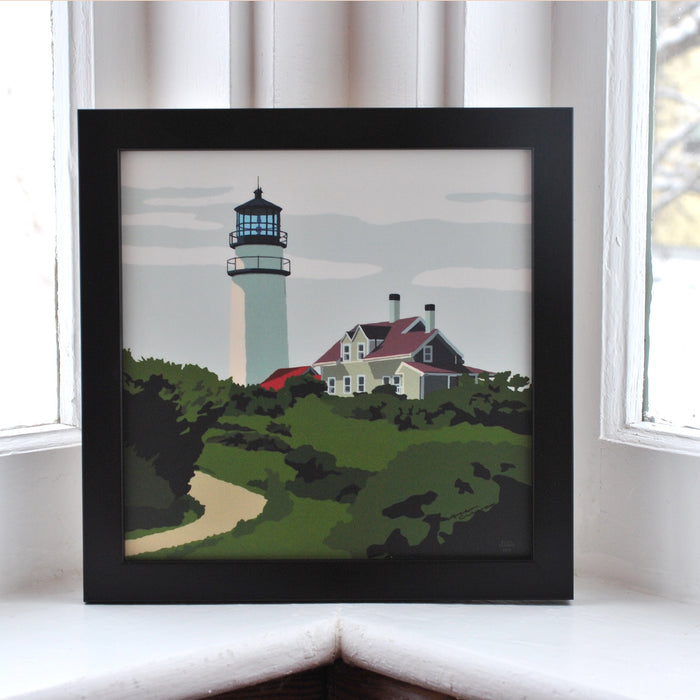 Highland Light Art Print 8" x 8" Framed Wall Poster By Alan Claude - Massachusetts